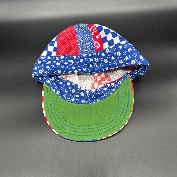 Vintage Hat 1970s Patriotic Patchwork Cap Red White Blue Retro Patriotic 7 1/8 - Picture 5 of 8